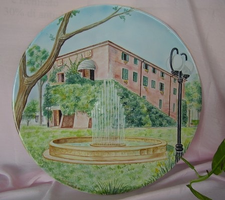 Ceramiche d-Arte di Albisola - Grande piatto con Albergo Casolare romano.